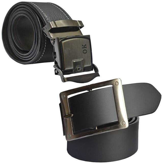 Sunshopping men's black leatherite needle pin point and black auto lock buckle belts size from 28 to 38 (Combo)