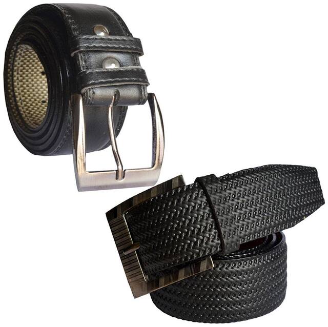 Sunshopping men's black leatherite needle pin point buckle belt size from 28 to 38 (pack of two)