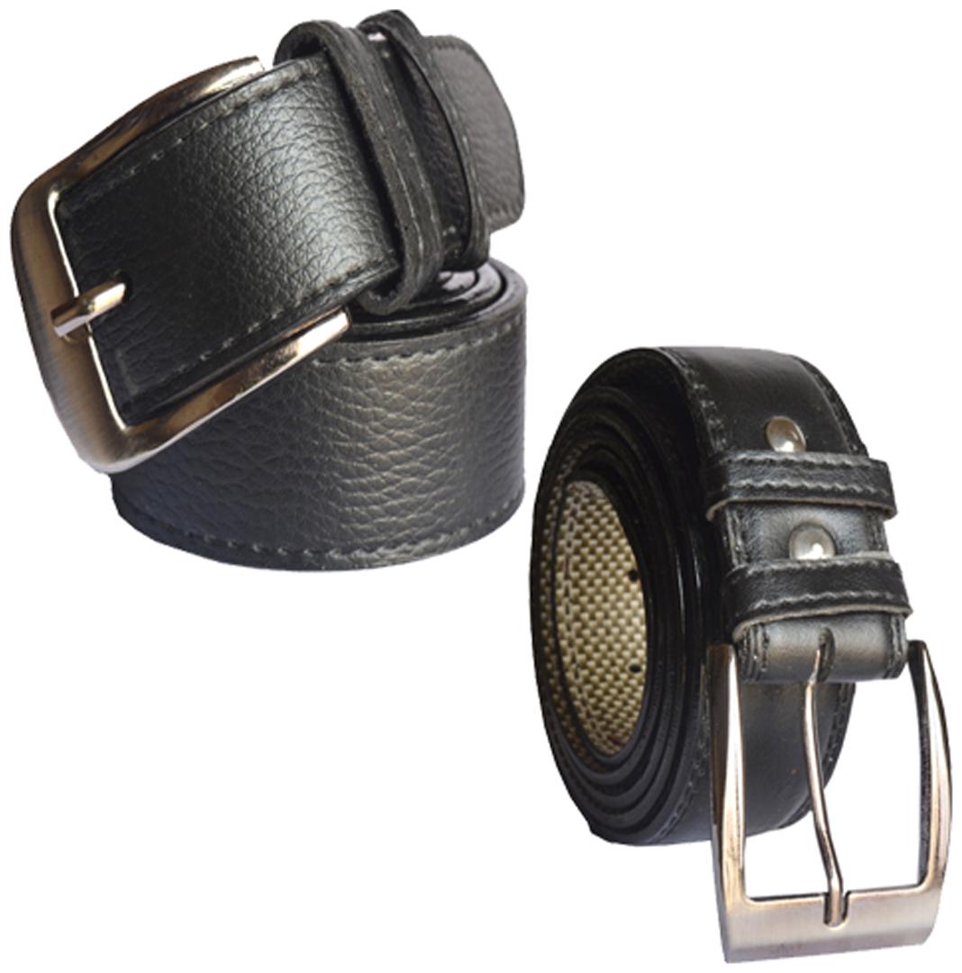 

Sunshopping men s Black Brown leatherite needle pin point buckle belts combo