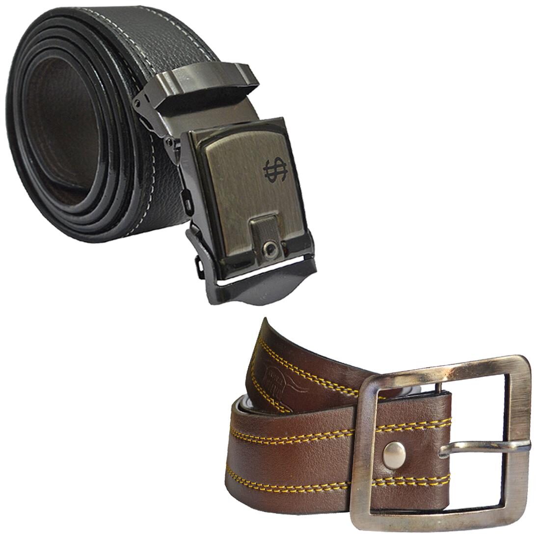 

Sunshopping Men s Black Synthetic Auto Lock And Brown Round Shape Buckle Belt