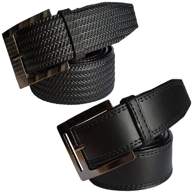 Sunshopping men's black leatherite needle pin point buckle belt size from 28 to 38 (pack of two)
