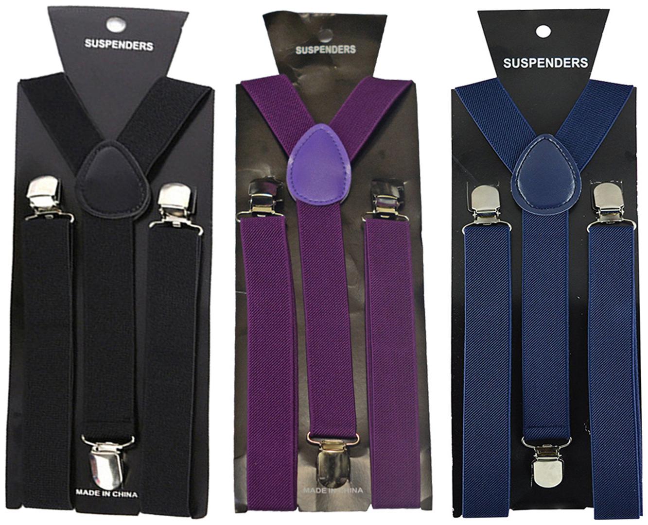 

Sunshopping men s black purple and navy blue elastic adjustable Suspenders (pack of three)