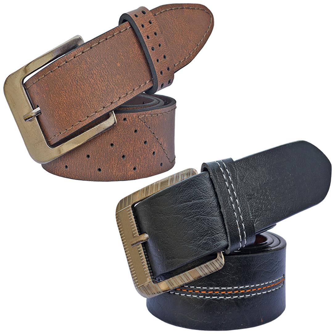

Sunshopping men s Brown and Black Synthetic belts combo