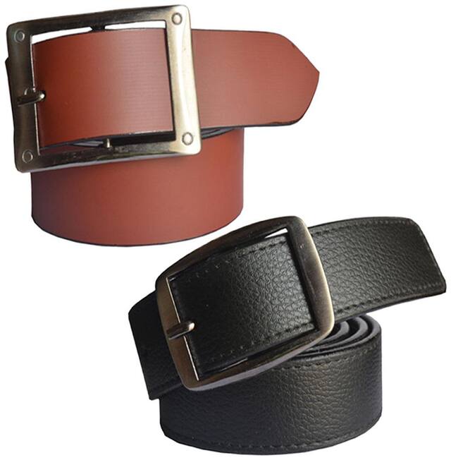 Sunshopping men's black and brown leatherite needle pin point buckle belt size from 28 to 38 (pack of two)