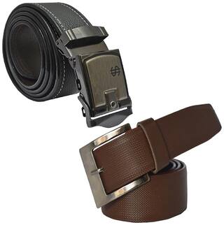 Sunshopping men's brown leatherite needle pin point and black auto lock buckle belts size from 28 to 38 (Combo)