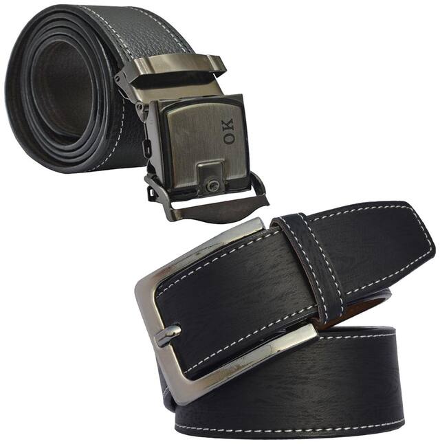 Sunshopping men's black leatherite needle pin point and black auto lock buckle belts size from 28 to 38 (Combo)