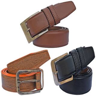 Sunshopping men's black brown and tan leatherite needle pin point buckle belt size from 28 to 38 (pack of 3)