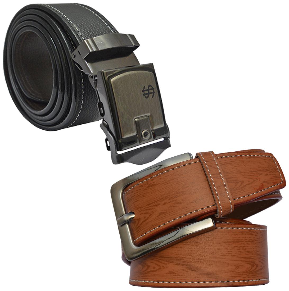 

Sunshopping Men s Black Synthetic Auto Lock And Tan Needle Pin Point Buckle Belt