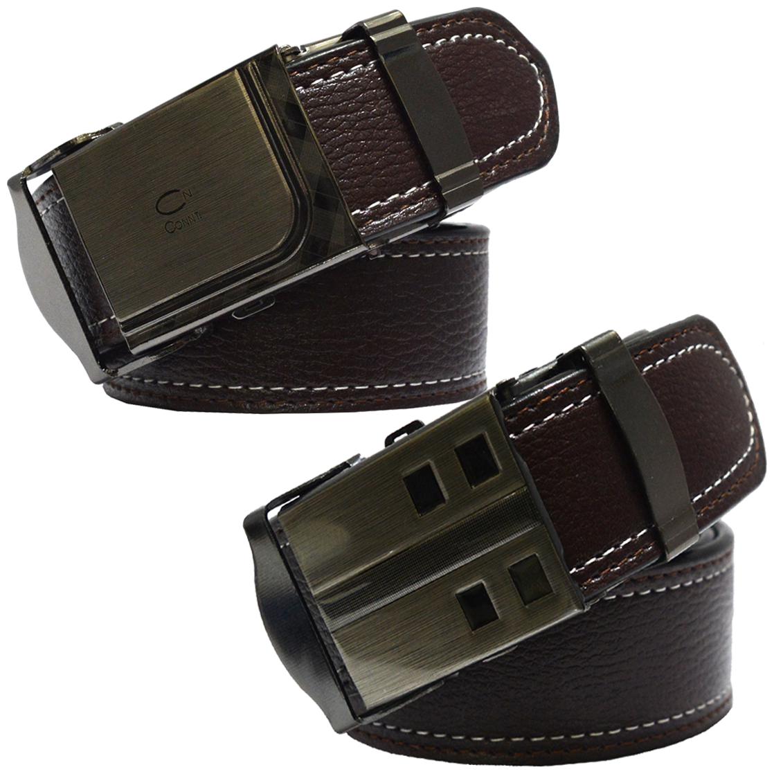 

Sunshopping men s brown leatherite auto lock buckle belts combo
