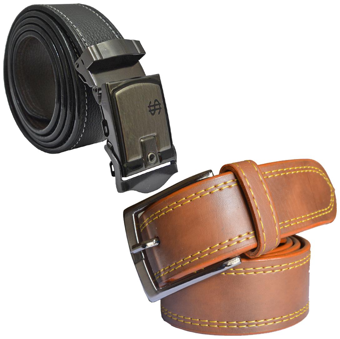 

Sunshopping Men s Black Synthetic Auto Lock And Tan Needle Pin Point Buckle Belt