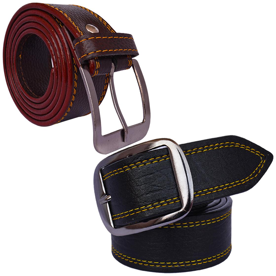 

Sunshopping men s Black and Brown Leatherite belts combo