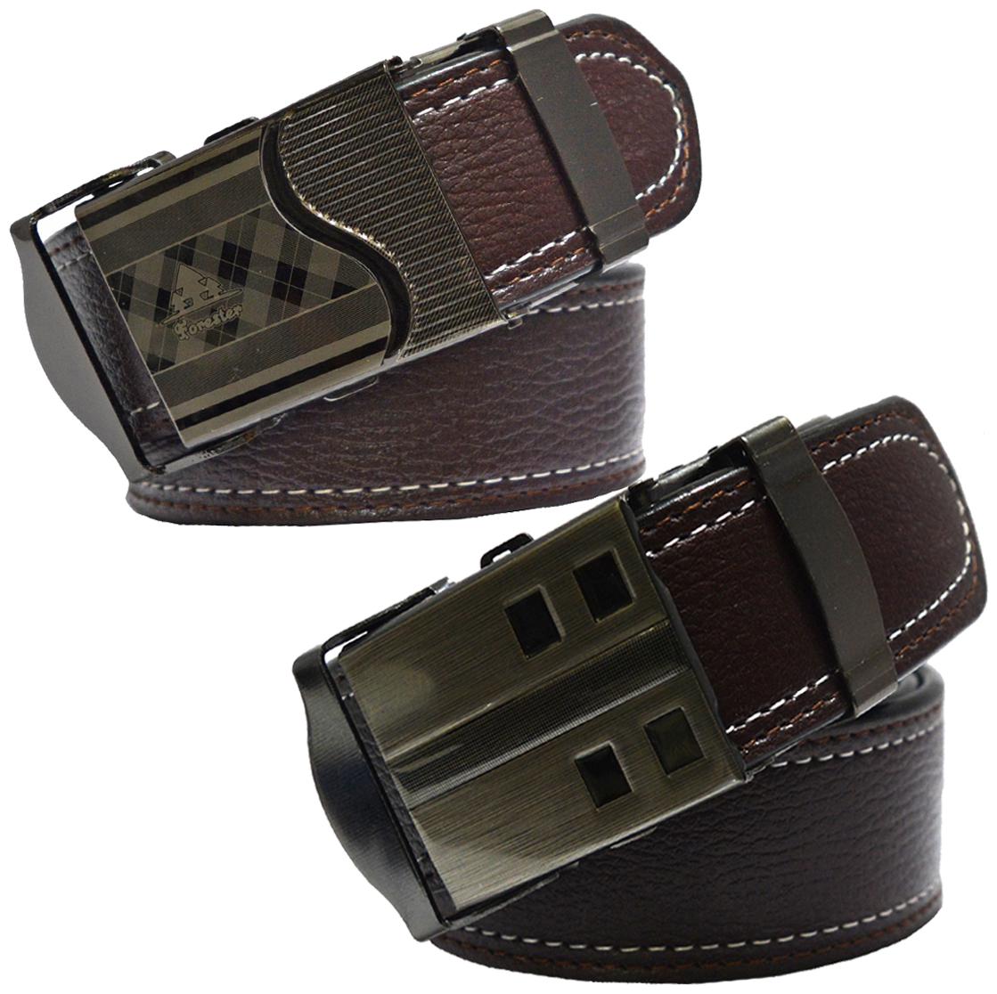 

Sunshopping men s brown leatherite auto lock buckle belts combo