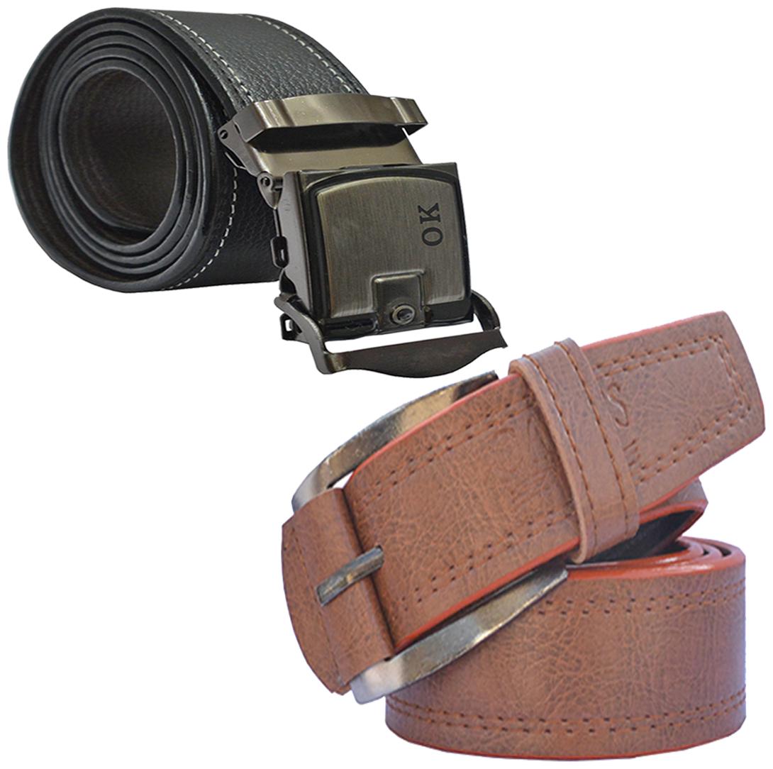 

Sunshopping Men s Black Synthetic Auto Lock And Tan Needle Pin Point Buckle Belt