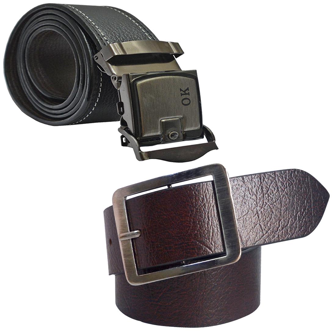

Sunshopping Men s Black Synthetic Auto Lock And Brown Round Shape Buckle Belt