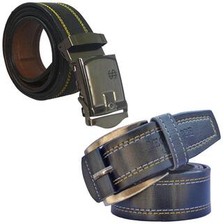 Sunshopping men's black leatherite needle pin point and black auto lock buckle belts size from 28 to 38 (Combo)