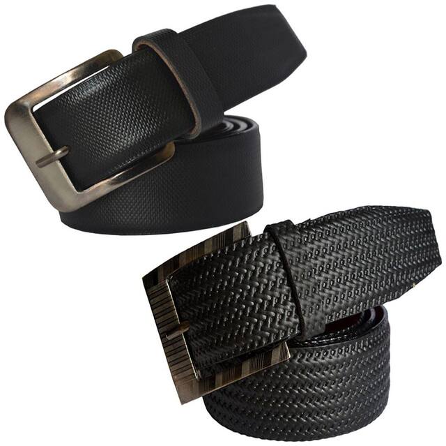 Sunshopping men's black leatherite needle pin point buckle belt size from 28 to 38 (pack of two)