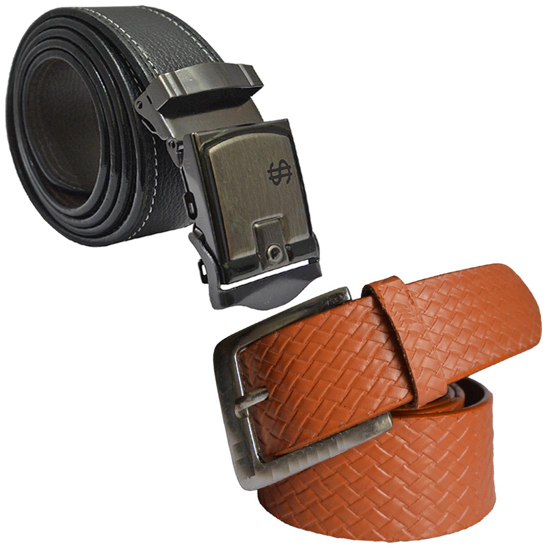 

Sunshopping Men s Black Synthetic Auto Lock And Tan Needle Pin Point Buckle Belt