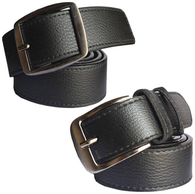 Sunshopping men's black synthetic leather needle pin point buckle belt pack of two free size 28 to 38 (DSP-G042)