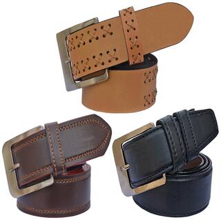 Sunshopping men's black brown and tan leatherite needle pin point buckle belt size from 28 to 38 (pack of 3)
