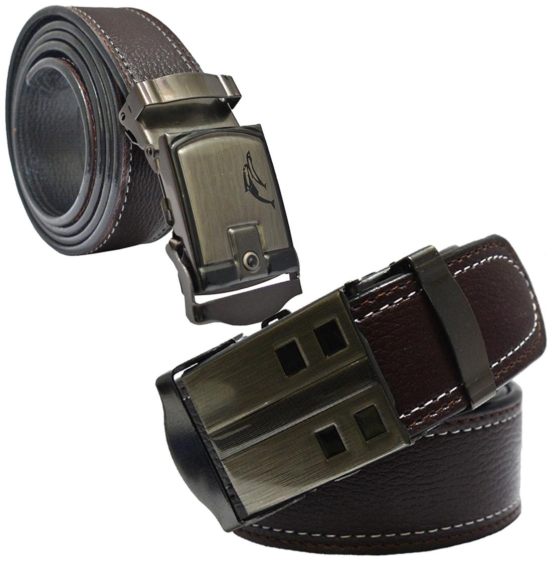 

Sunshopping men s brown leatherite auto lock buckle belts combo