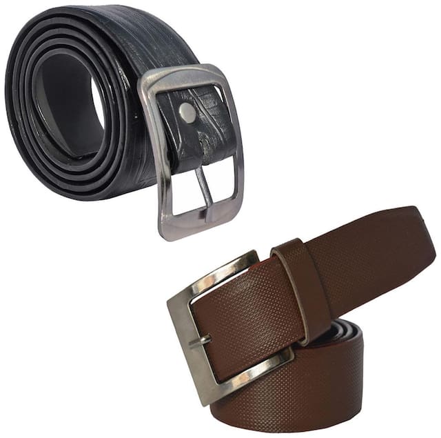 Sunshopping men's black and brown leatherite needle pin point buckle belt size from 28 to 38 (pack of two)