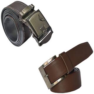 Sunshopping men's brown leatherite needle pin point and brown auto lock buckle belts size from 28 to 38 (Combo)