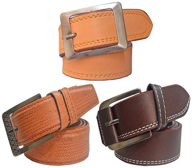 Sunshopping men's multicolor leatherite needle pin point buckle belt size from 28 to 38 (pack of three)