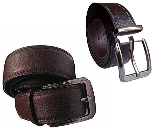 

Sunshopping men s balck and brown leatherite needle pin point buckle belts combo