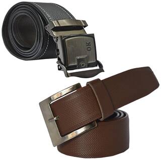 Sunshopping men's brown leatherite needle pin point and black auto lock buckle belts size from 28 to 38 (Combo)