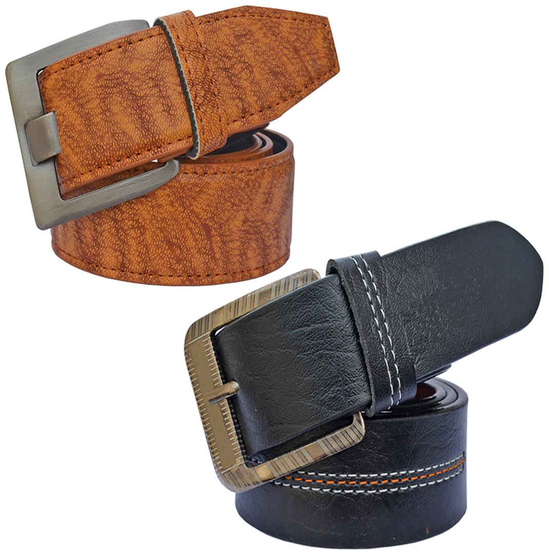 

Sunshopping Men s Black And Tan Synthetic Belts Combo