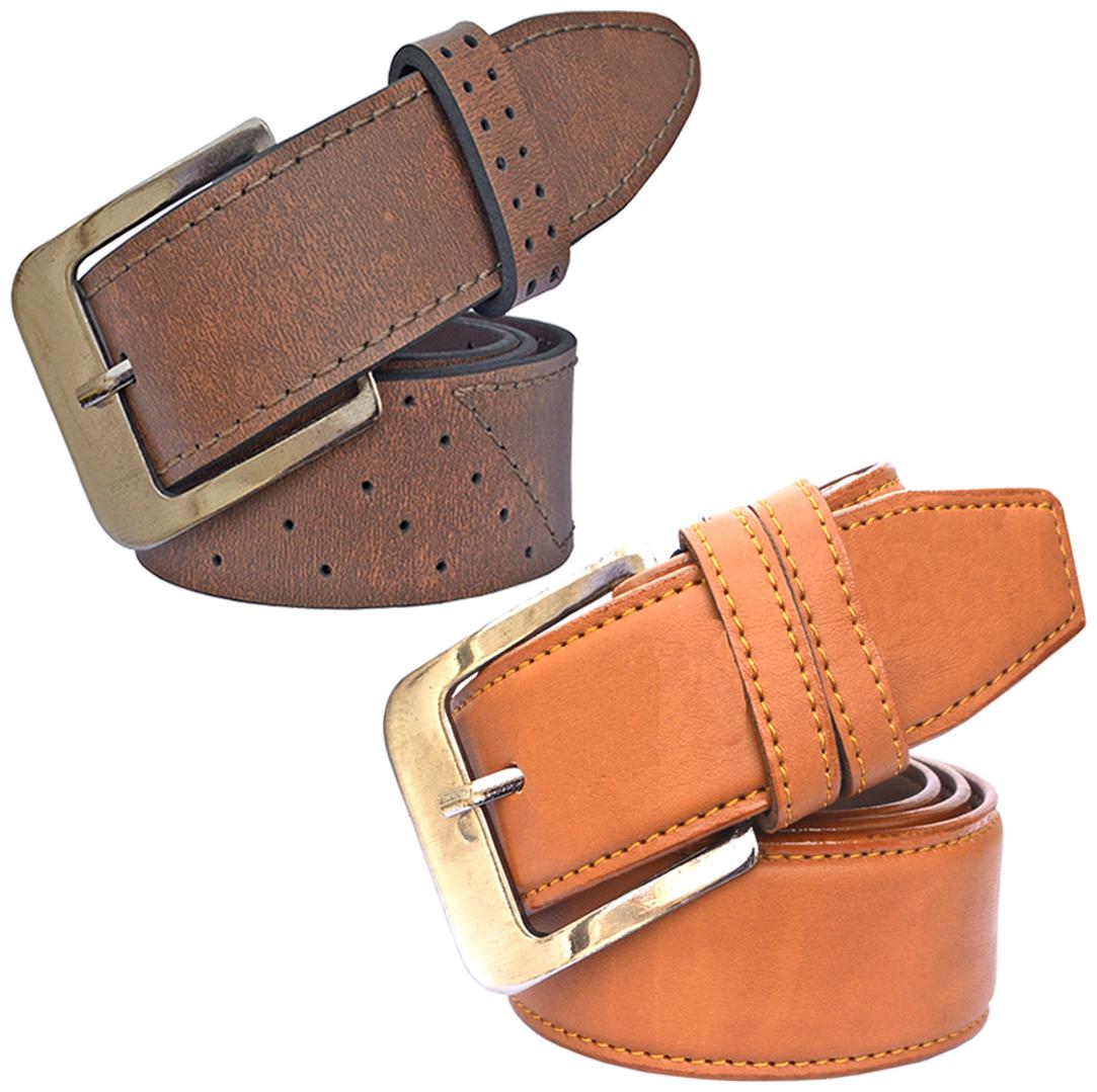 

Sunshopping men s brown and tan leatherite needle pin point buckle belt size from 28 to 38 (pack of two)