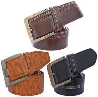 Sunshopping men's black brown and tan leatherite needle pin point buckle belt size from 28 to 38 (pack of 3)