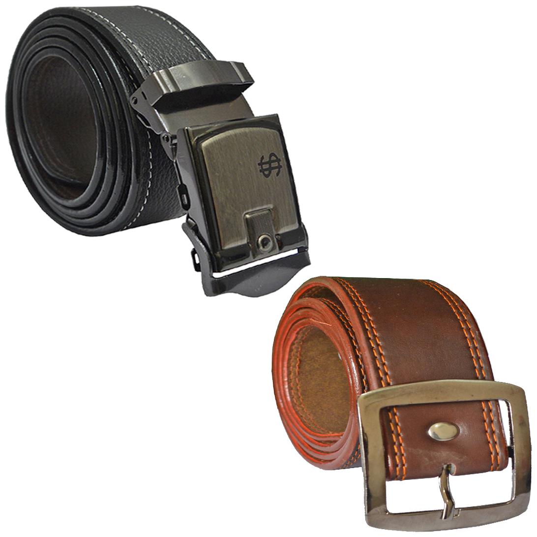 

Sunshopping Men s Black Synthetic Auto Lock And Brown Round Shape Buckle Belt
