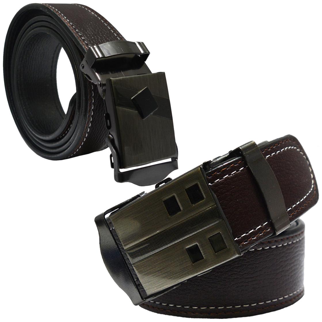 

Sunshopping men s brown leatherite auto lock buckle belts combo