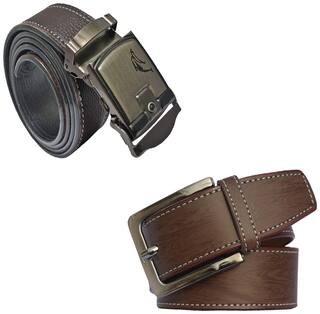 Sunshopping men's brown leatherite needle pin point and brown auto lock buckle belts size from 28 to 38 (Combo)