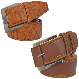 Sunshopping men's tan and brown leatherite needle pin point buckle belt size from 28 to 38 (pack of two)