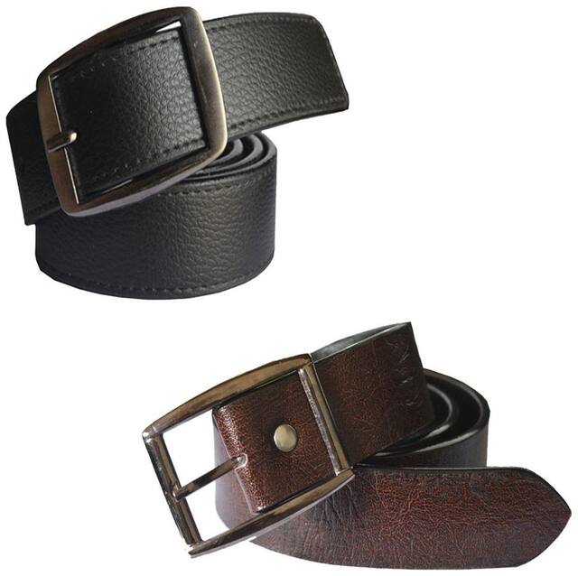 Sunshopping men's black and brown leatherite needle pin point buckle belt size from 28 to 38 (pack of two)