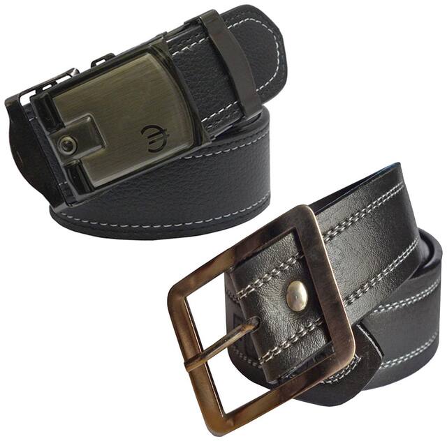 Sunshopping men's black leatherite needle pin point and black auto lock buckle belts size from 28 to 38 (Combo)