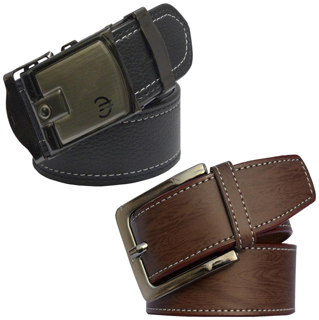 

Sunshopping Men s Black Synthetic Auto Lock And Brown Needle Pin Point Buckle Belt