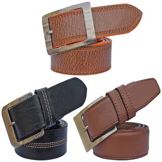 Sunshopping men's black brown and tan leatherite needle pin point buckle belt size from 28 to 38 (pack of 3)