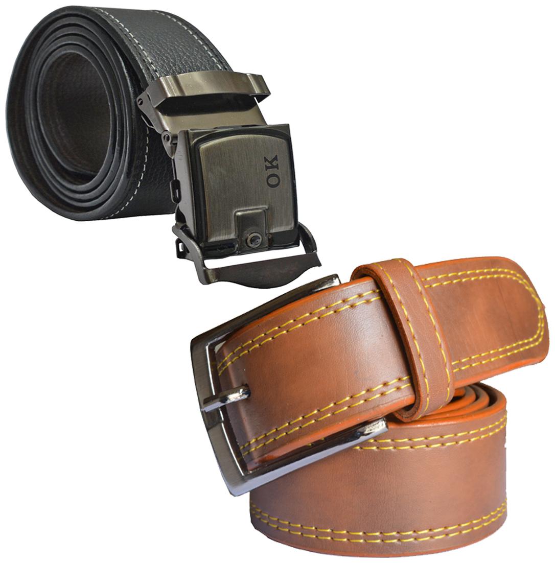

Sunshopping Men s Black Synthetic Auto Lock And Tan Needle Pin Point Buckle Belt