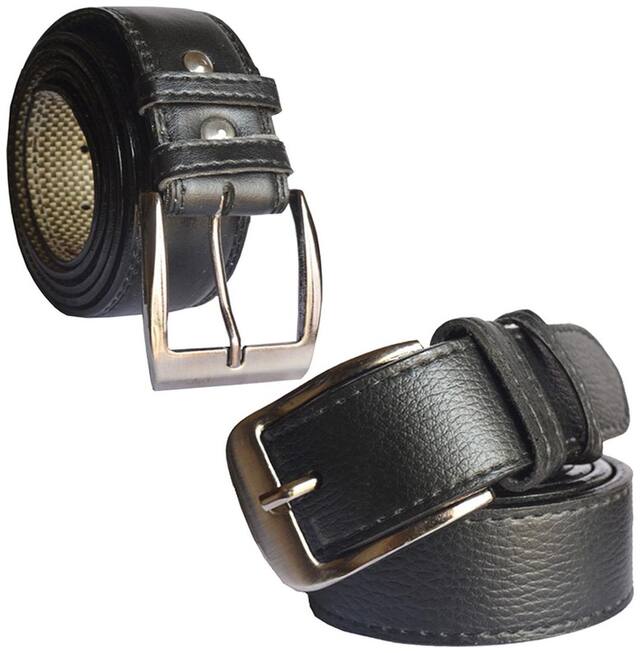 Sunshopping men's black leatherite needle pin point buckle belt size from 28 to 38 (pack of two)
