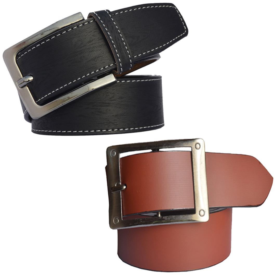 

Sunshopping men s black and brown leatherite needle pin point buckle belts combo
