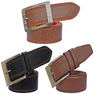 Sunshopping men's black brown and tan leatherite needle pin point buckle belt size from 28 to 38 (pack of 3)