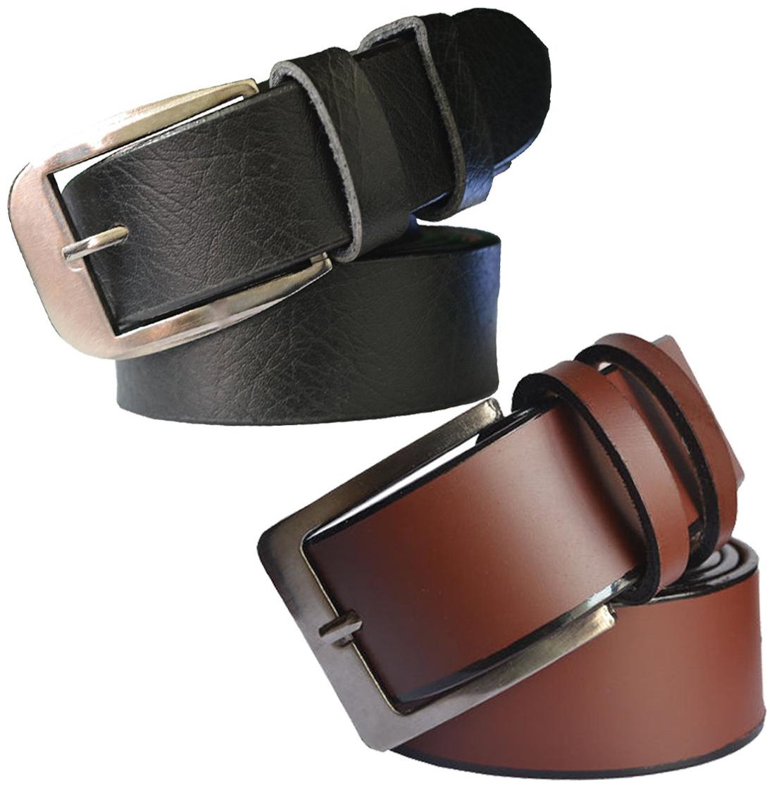 

Sunshopping men s black and brown leatherite pin point buckle belts combo