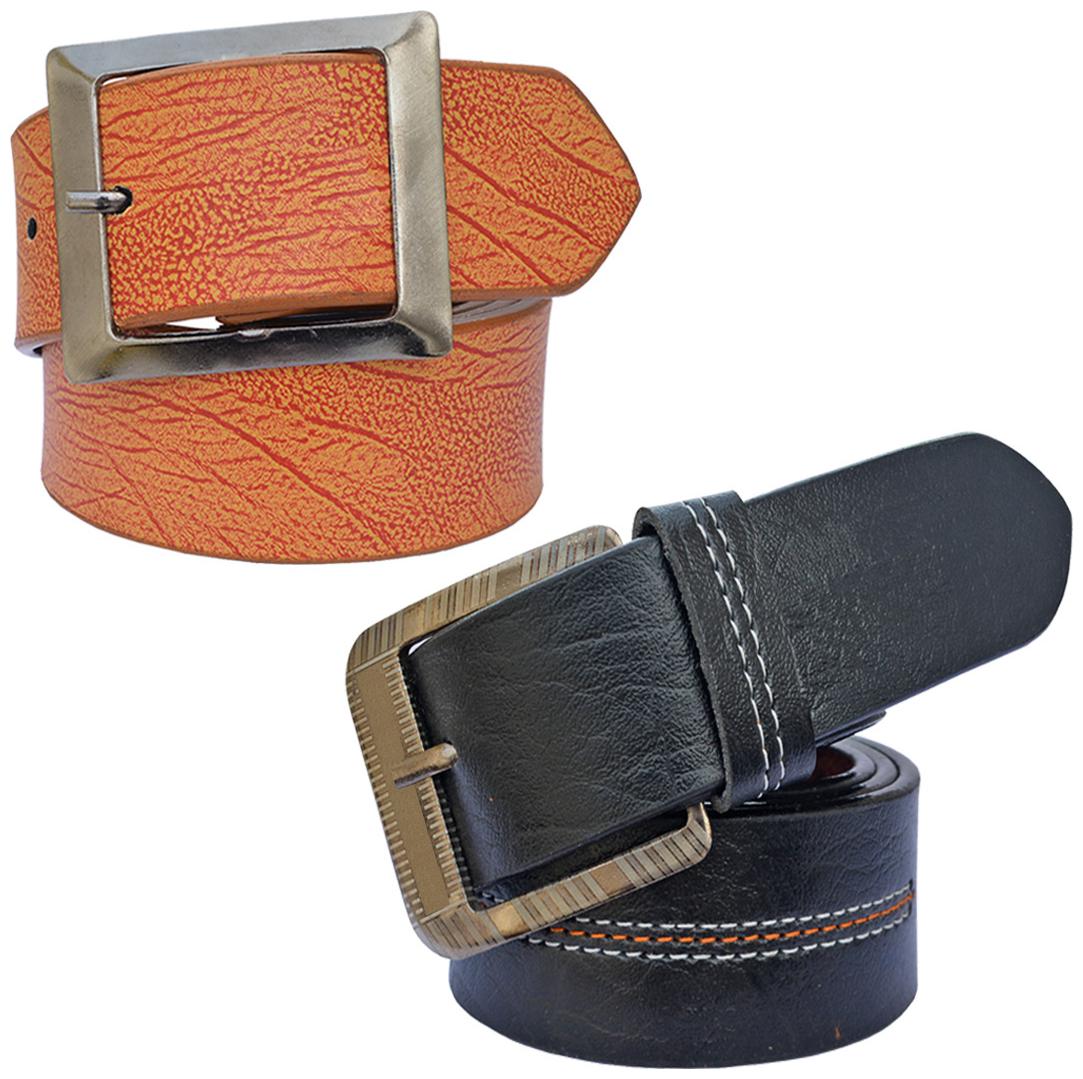 

Sunshopping men s Black and Tan Synthetic belts combo