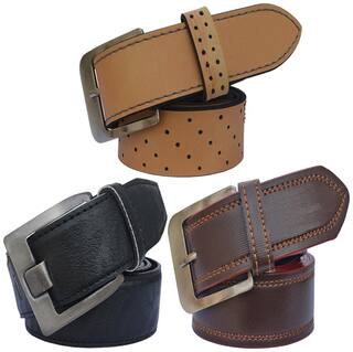 Sunshopping men's black brown and tan leatherite needle pin point buckle belt size from 28 to 38 (pack of 3)