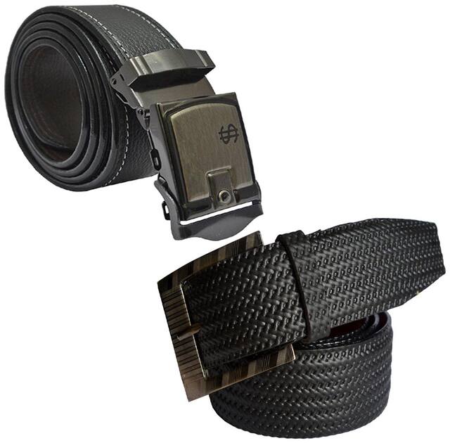 Sunshopping men's black leatherite needle pin point and black auto lock buckle belts size from 28 to 38 (Combo)