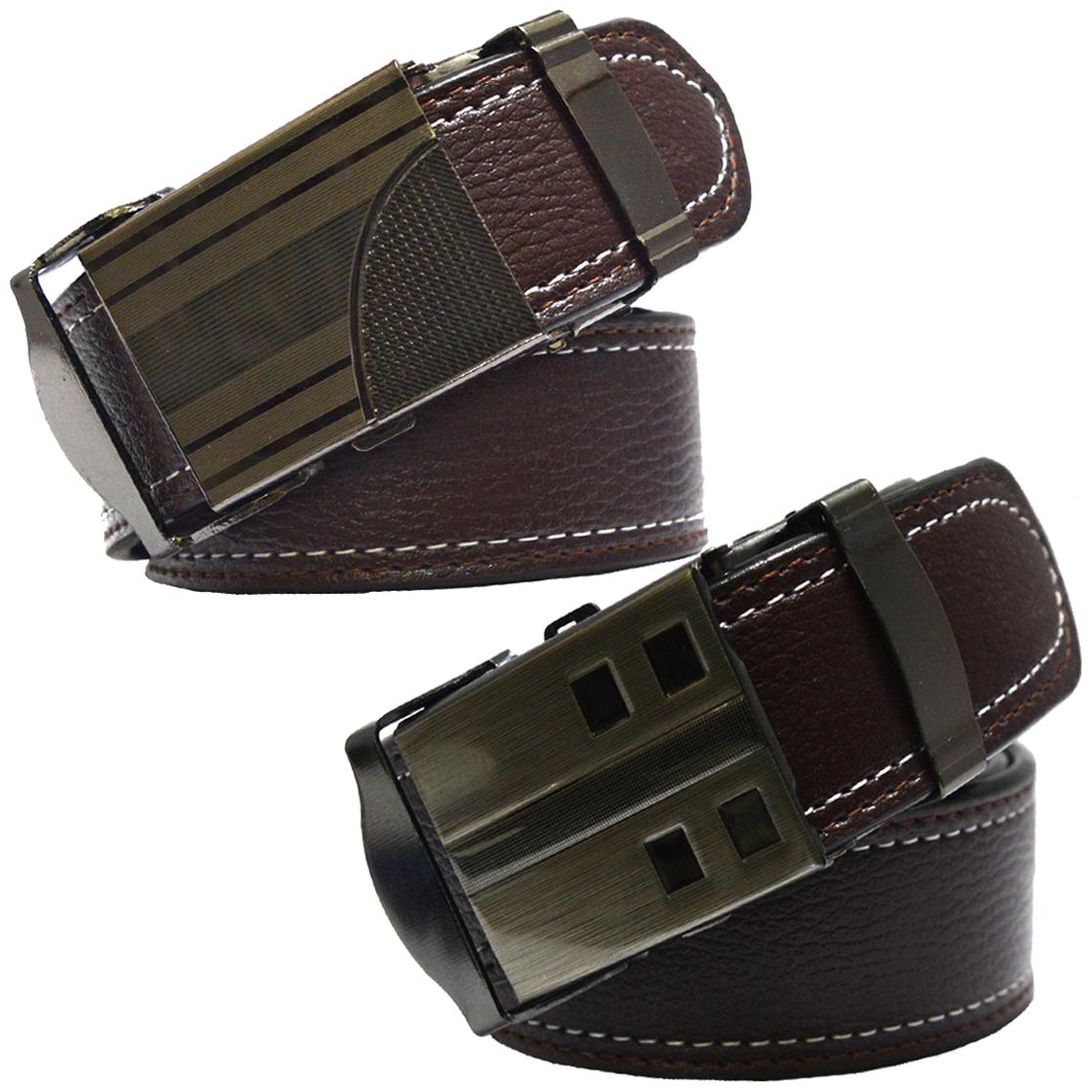 

Sunshopping men s brown leatherite auto lock buckle belts combo
