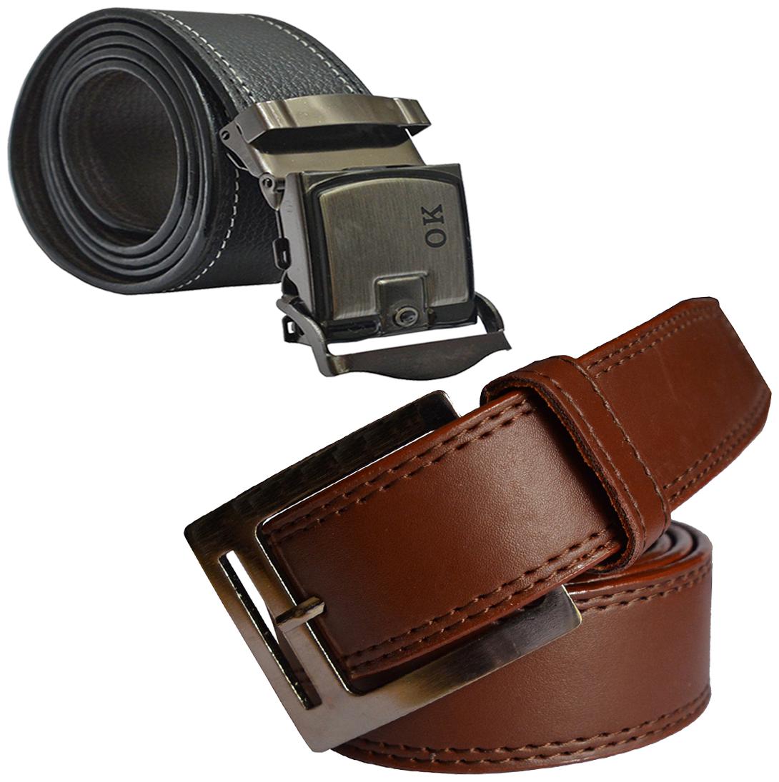 

Sunshopping Men s Black Synthetic Auto Lock And Brown Needle Pin Point Buckle Belt